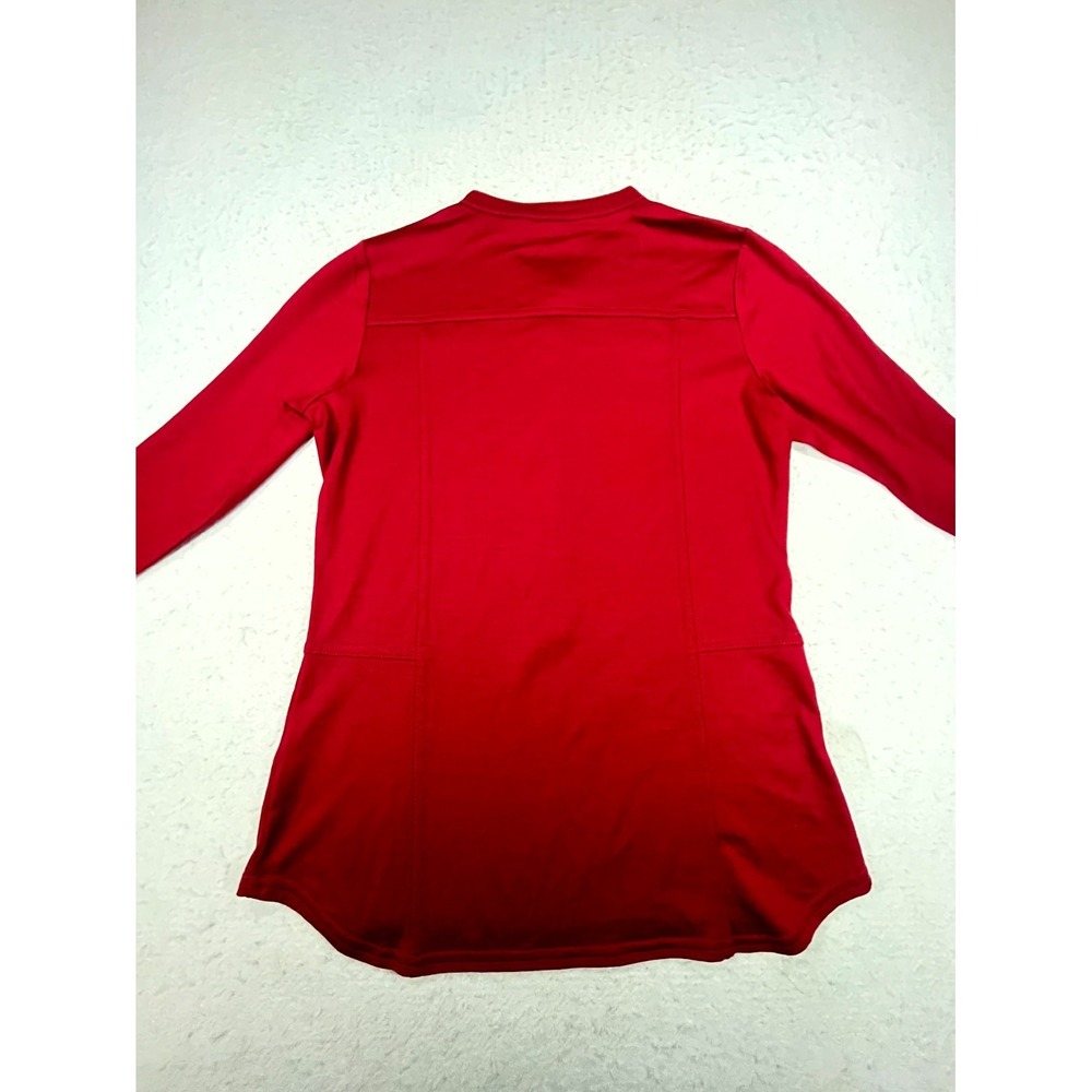 Pendleton Henley Top Womens XS Red Merino Wool Long Sleeve Curved Hem Sweater - Picture 2 of 9